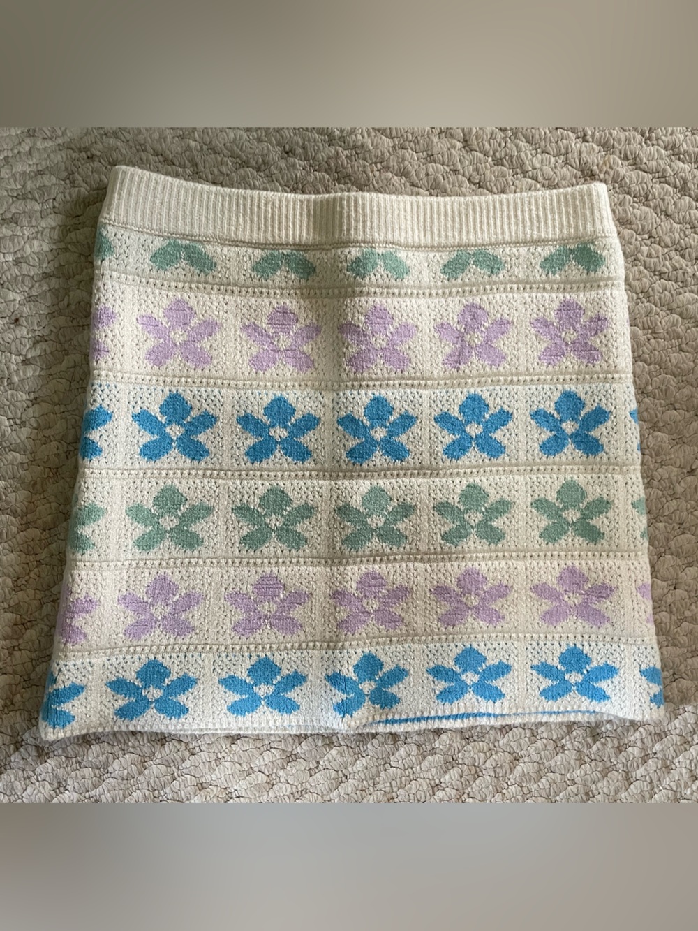 Beige Miniskirt with Flower Pattern